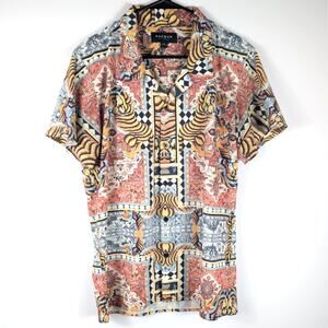 PacSun Small Mens Short Sleeve Button Up Tiger Print Polyester Shirt Graphic